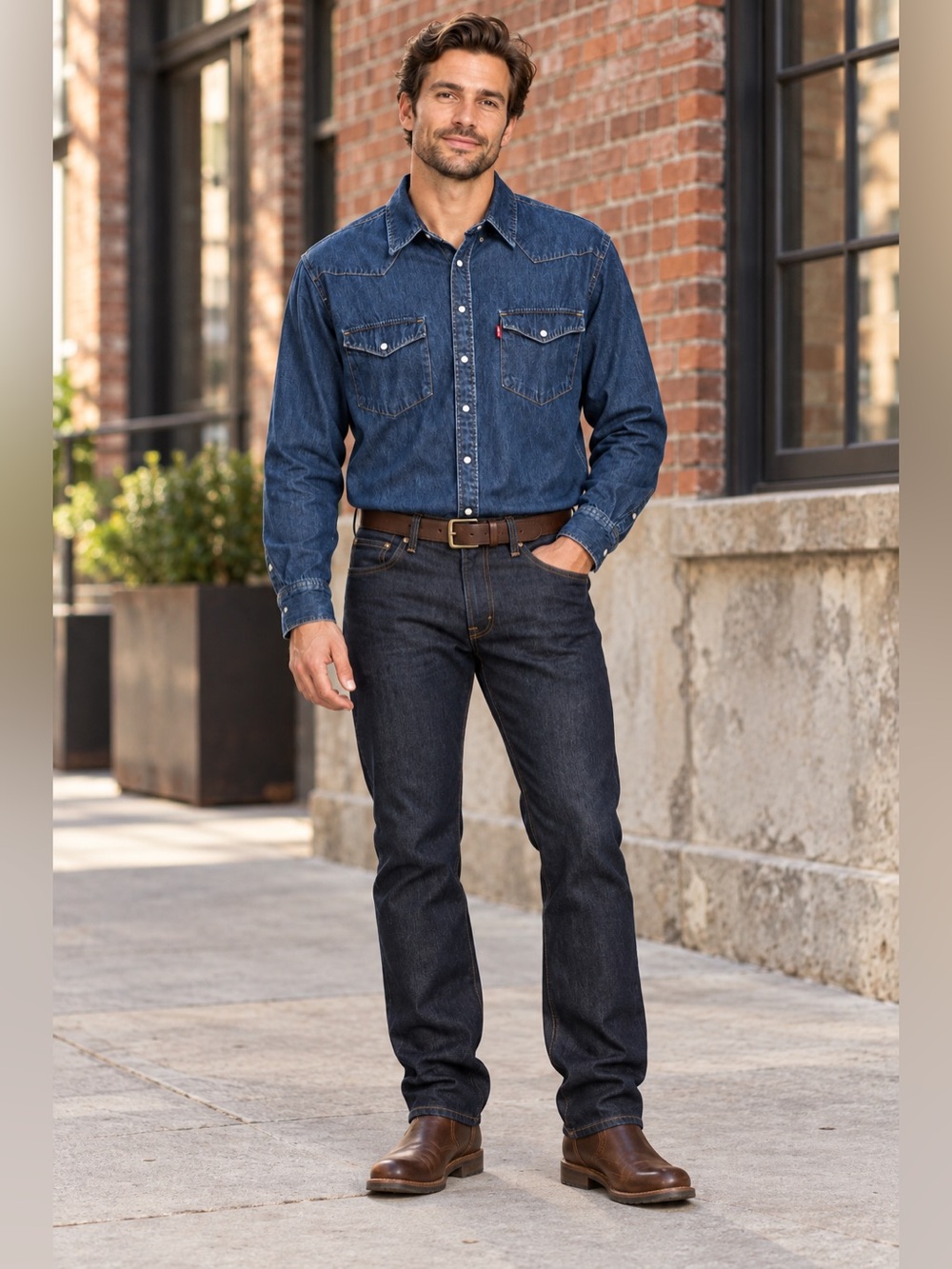 Levi’s Men’s XL Denim Western Snap Button Shirt Dark Wash